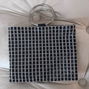 Nina Black and Silver Crystal Grid Wristlet
